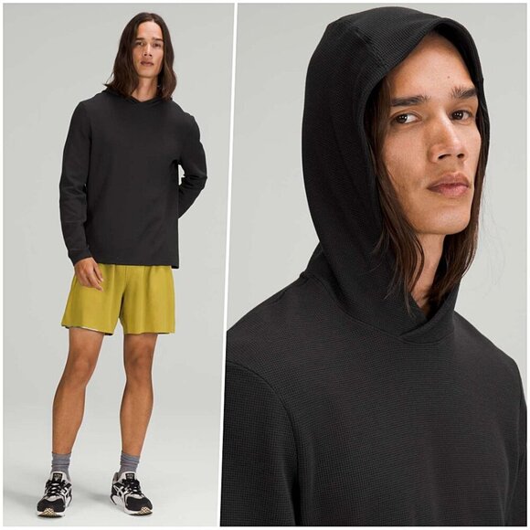 RARE Lululemon Mens Henley Waffle-knit Hoodie Black Small Medium NWOT - Picture 1 of 10